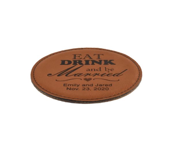 Custom engraved leather coaster.