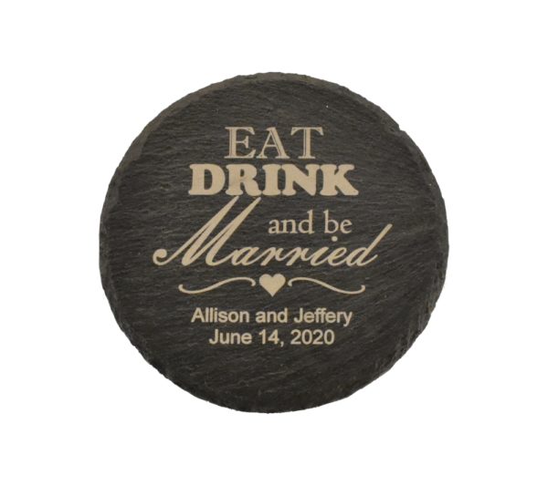 Custom engraved slate coaster.