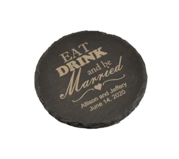 Custom engraved slate coaster.