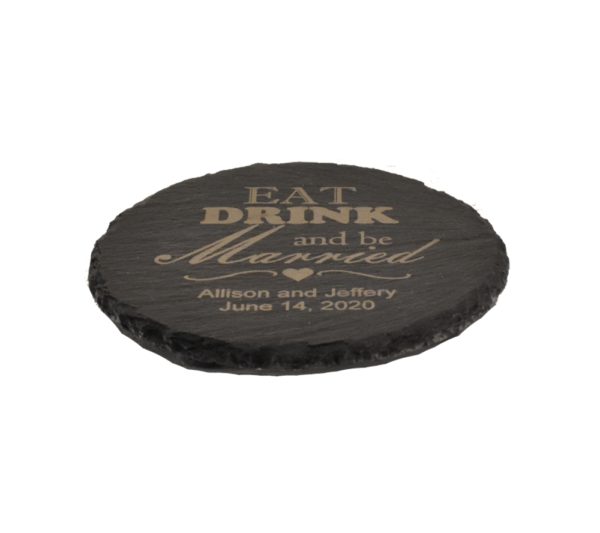 Custom engraved slate coaster.