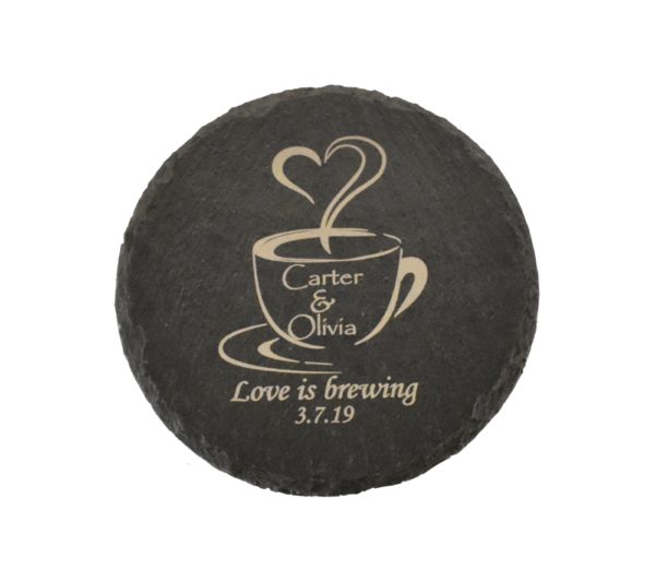 Custom engraved slate coaster.