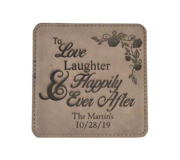 Happily Ever After Custom Engraved Square Leather Coaster