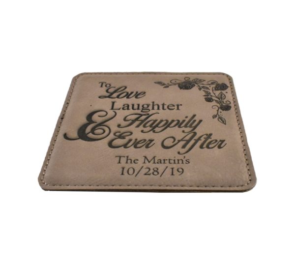 Happily Ever After Custom Engraved Square Leather Coaster - Image 3