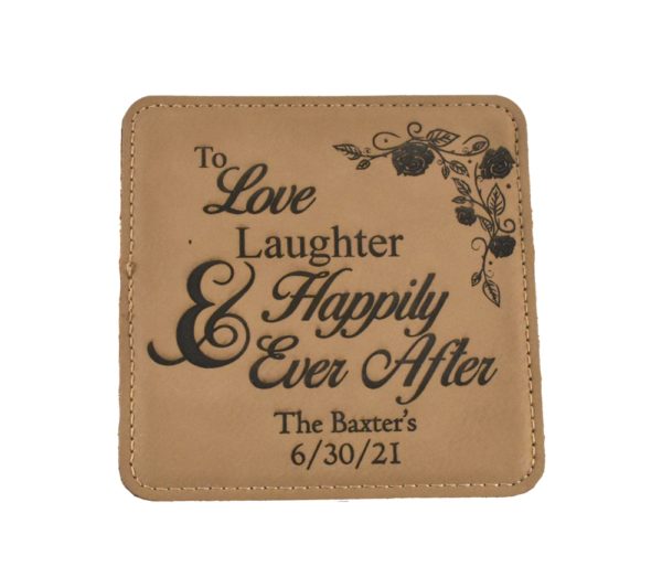 Happily Ever After Custom Engraved Square Leather Coaster - Image 4