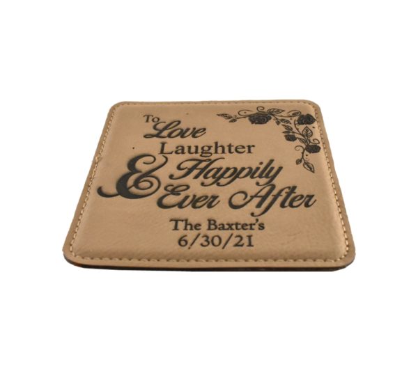 Happily Ever After Custom Engraved Square Leather Coaster - Image 6