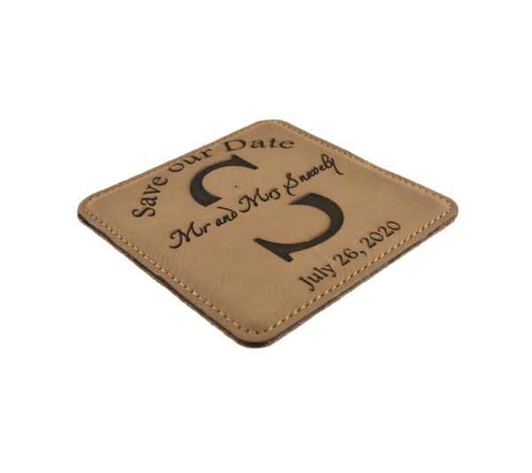 Monogram Custom Engraved Square Leather Save the Date - Image 2