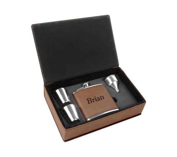 Groomsman Custom Engraved Leather Flask Set