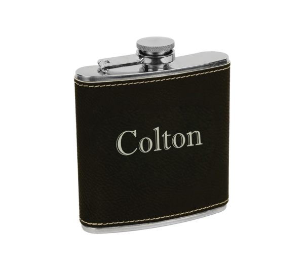 Name Custom Engraved Leather Flask