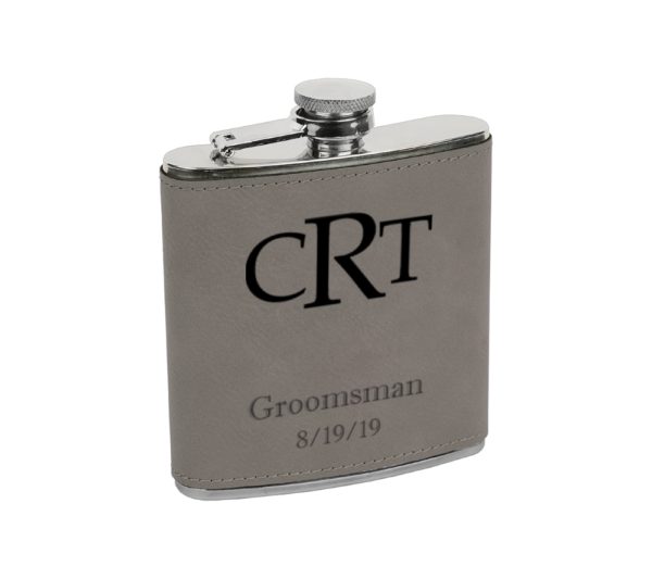 Monogram Custom Engraved Leather Flask Set - Image 3