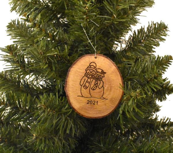 Engraved 2 Snowmen Rustic Ornament