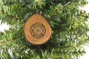 Firefighter Rustic Wood Ornament