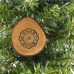 Firefighter Rustic Wood Ornament