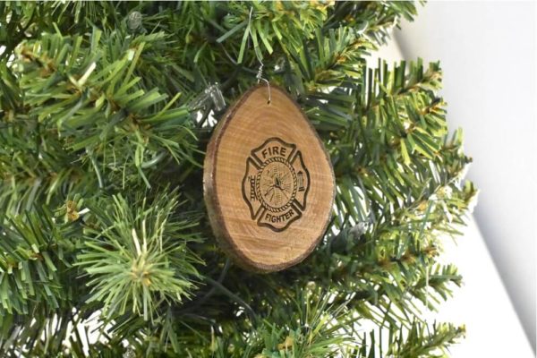 Firefighter Rustic Wood Ornament