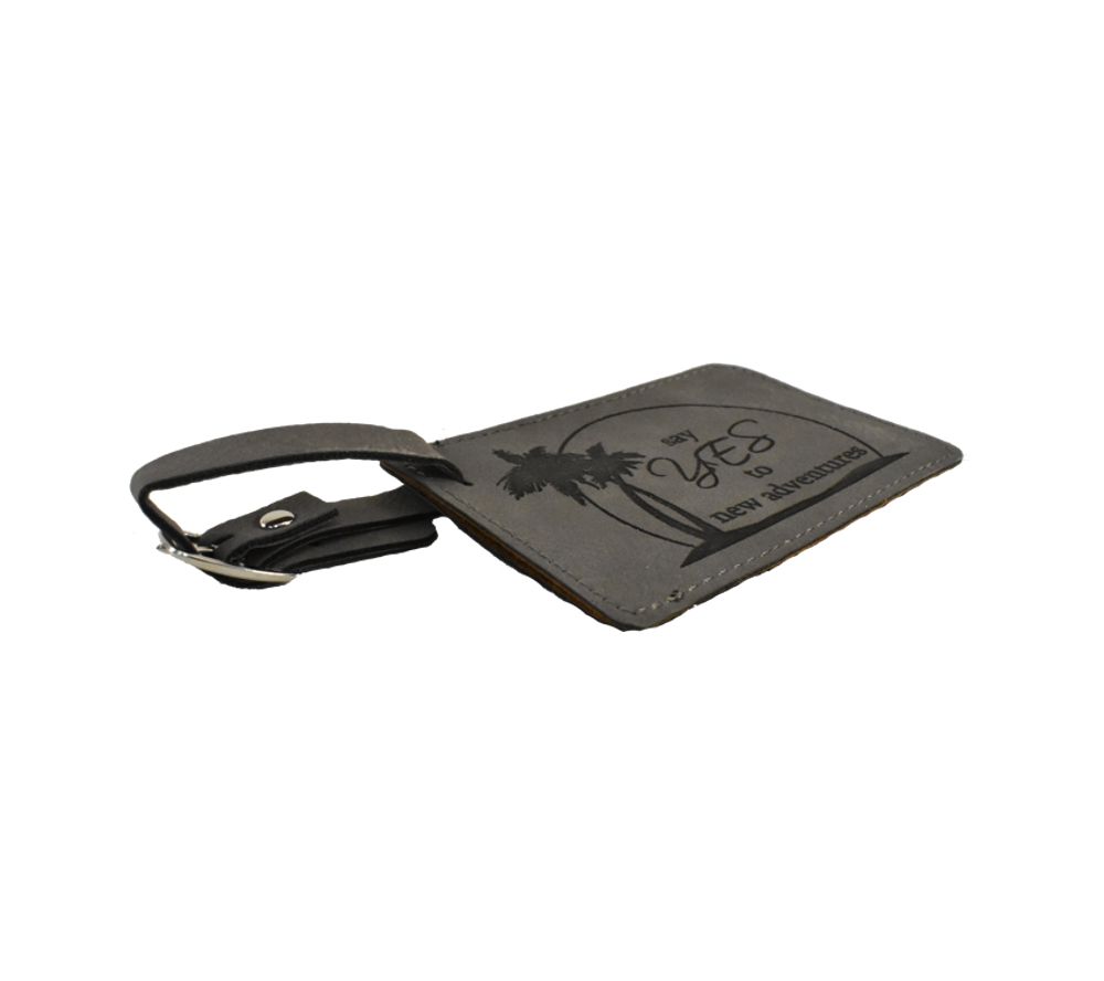 Leather Luggage Tag, Black / Adventure