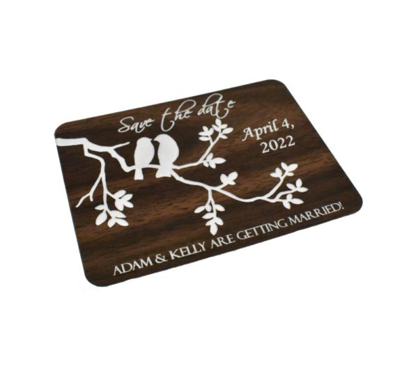 Engraved Wedding Save the Date Lovebirds