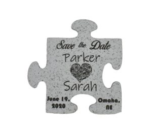 Engraved Puzzle Piece Shape Wedding Save the Date