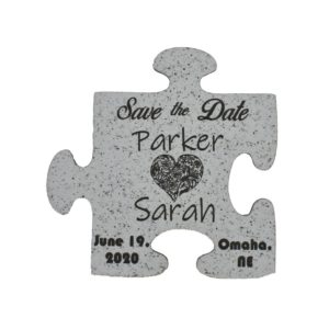 Engraved Puzzle Piece Shape Wedding Save the Date