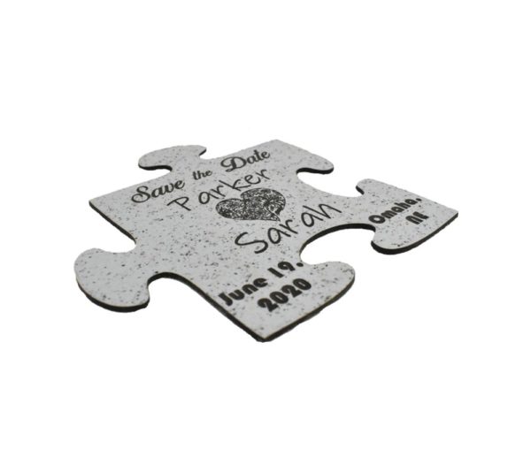 Engraved Wedding Save the Date Puzzle Piece Shape
