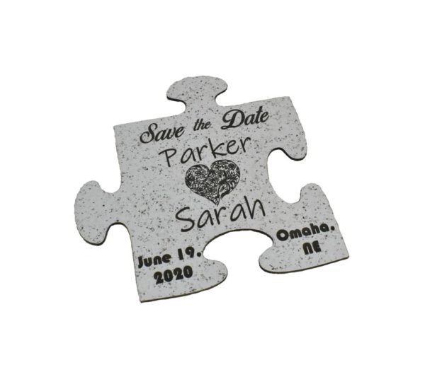 Wedding Save the Date Engraved Puzzle Piece Shape