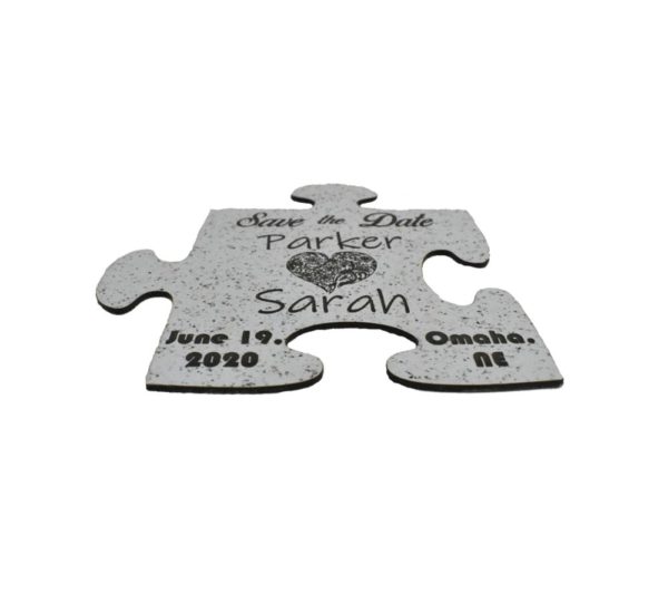 Engraved Puzzle Piece Shape Wedding Save the Date