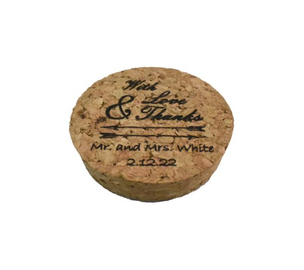 Love and Thanks Engraved Wedding Favor Jar Cork Lid