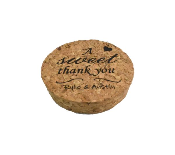 Sweet Thank You Engraved Wedding Favor Jar Cork Lid