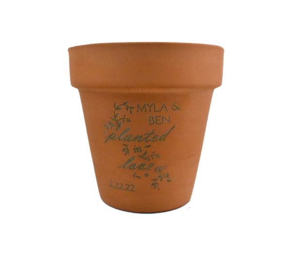 Engraved Terra Cotta Pot Wedding Favor Planted In Love