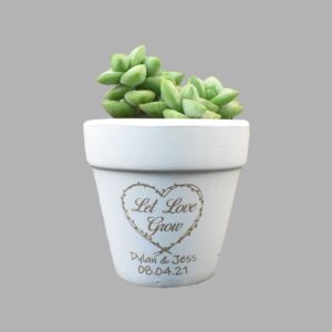 White Clay Pot Engraved Wedding Favor Let Love Grow