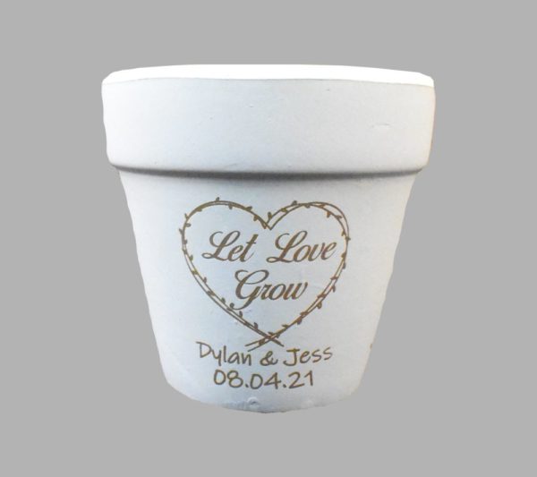 Let Love Grow Custom Engraved White Clay Pot Wedding Favor