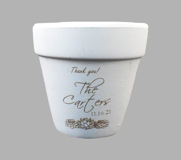 Engraved Thank You White Clay Pot Wedding Favor